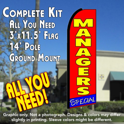 MANAGER'S SPECIAL (Red/Yellow) Flutter Feather Banner Flag Kit (Flag, Pole, & Ground Mt)