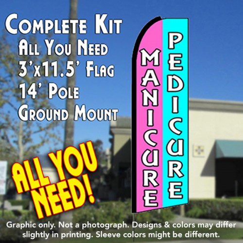 MANICURE PEDICURE (Purple/Blue) Flutter Feather Banner Flag Kit (Flag, Pole, & Ground Mt)