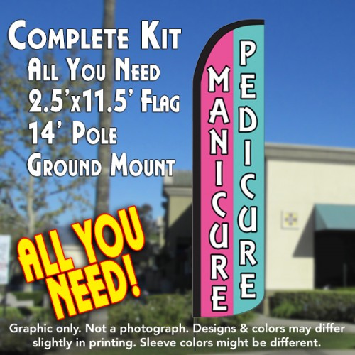 MANICURE PEDICURE Windless Feather Banner Flag Kit (Flag, Pole, & Ground Mt)