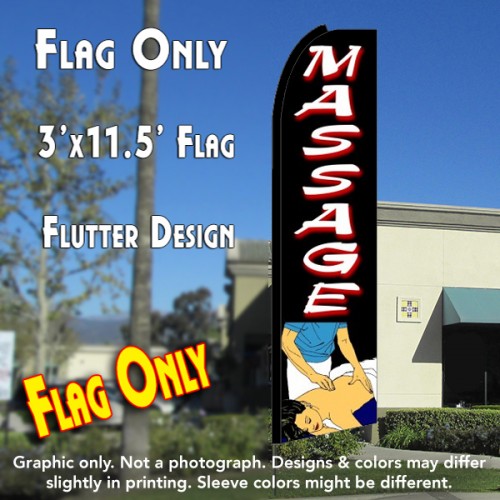 MASSAGE (Black) Flutter Feather Banner Flag (11.5 x 3 Feet)