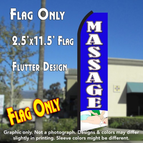 MASSAGE (Blue/White) Flutter Polyknit Feather Flag (11.5 x 2.5 feet)