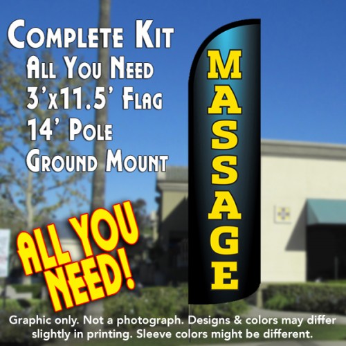 Massage Windless Feather Banner Flag Kit (Flag, Pole, & Ground Mt)