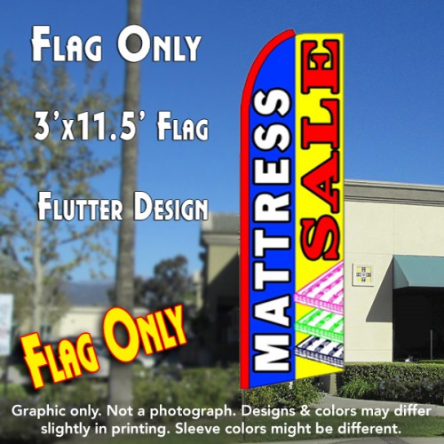 MATTRESS SALE (Blue/Yellow) Flutter Feather Banner Flag (11.5 x 3 Feet)