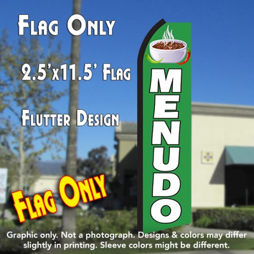MENUDO (Green/White) Flutter Polyknit Feather Flag (11.5 x 2.5 feet)