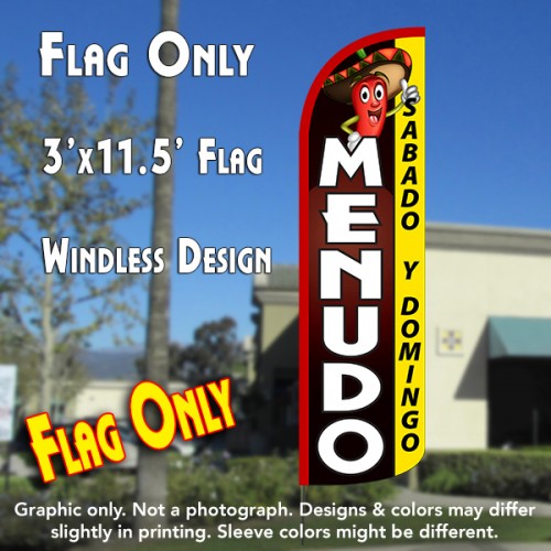 Menudo Sabado y Domingo Windless Polyknit Feather Flag (3 x 11.5 feet)
