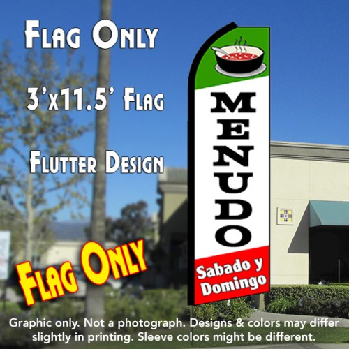 MENUDO Sabado y Domingo (Green/White/Red)Flutter Feather Banner Flag (11.5 x 3 Feet)