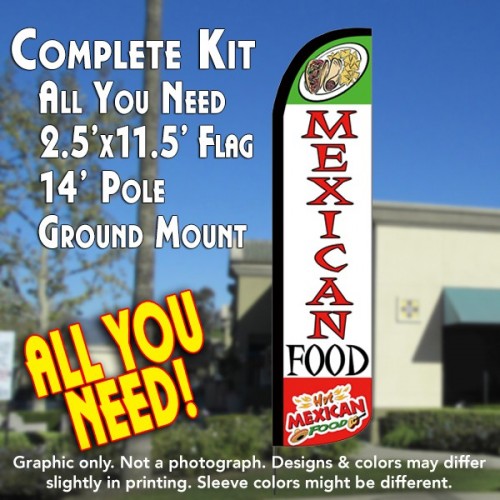 Mexican Food Windless Feather Banner Flag Kit (Flag, Pole, & Ground Mt)