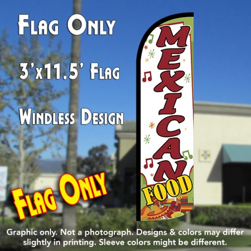 MEXICAN FOOD Windless Polyknit Feather Flag (2.5 x 11.5 feet)