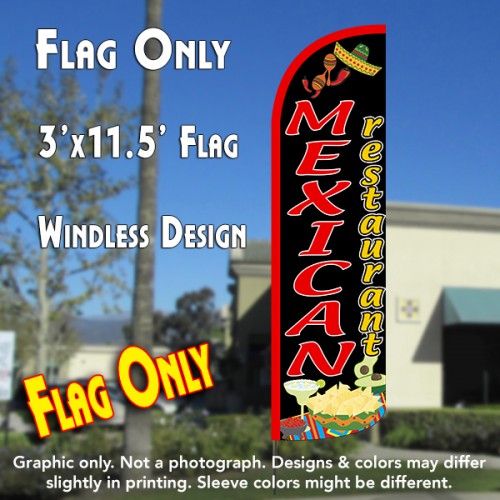 Mexican Restaurant (Black/Red) Windless Polyknit Feather Flag (3 x 11.5 feet)