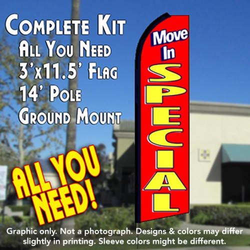 MOVE IN SPECIAL (Red) Flutter Feather Banner Flag Kit (Flag, Pole, & Ground Mt)