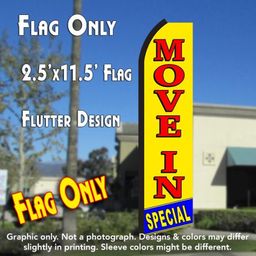 MOVE IN SPECIAL (Yellow/Red) Flutter Polyknit Feather Flag (11.5 x 2.5 feet)