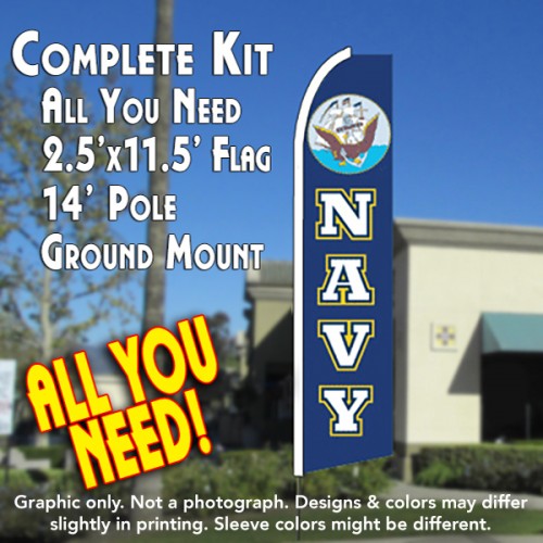 NAVY Flutter Feather Banner Flag Kit (Flag, Pole, & Ground Mt)