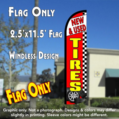 NEW & USED TIRES (Checkered) Flutter Feather Banner Flag (11.5 x 3 Feet)
