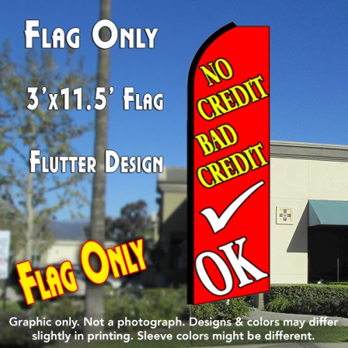 NO CREDIT BAD CREDIT OK (Red) Flutter Feather Banner Flag (11.5 x 3 Feet)