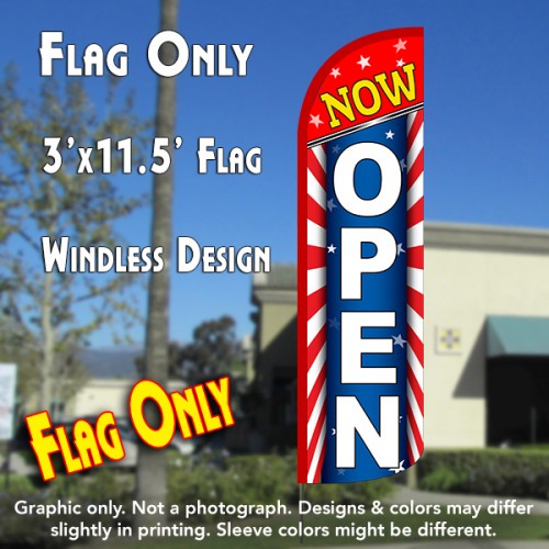 Now Open (Starburst) Windless Polyknit Feather Flag (3 x 11.5 feet)