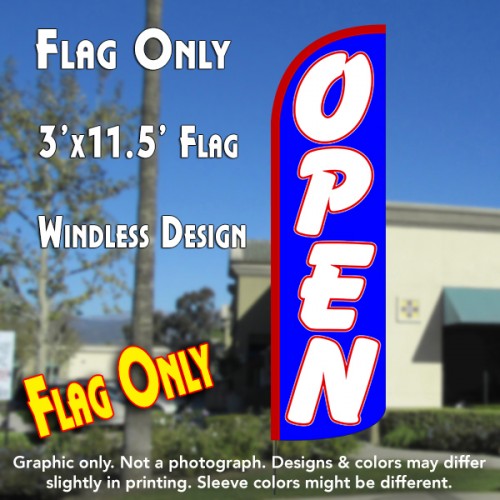 Open (Blue/White) Windless Polyknit Feather Flag (3 x 11.5 feet)