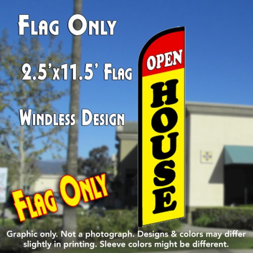 OPEN HOUSE (Red/Yellow) Windless Feather Banner Flag (2.5 x 11.5 Feet)
