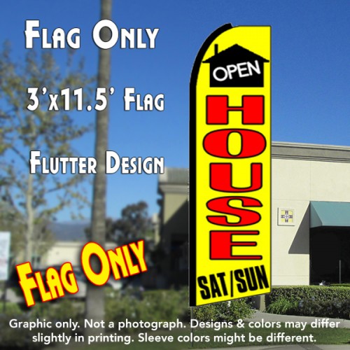 OPEN HOUSE SAT/SUN (Yellow) Flutter Feather Banner Flag (11.5 x 3 Feet)
