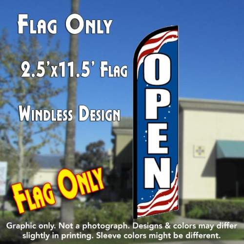 Open (Patriotic) Windless Feather Banner Flag (2.5 x 11.5 Feet)