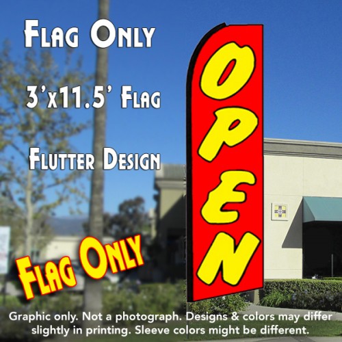 OPEN (Red/Yellow) Flutter Feather Banner Flag (11.5 x 3 Feet)