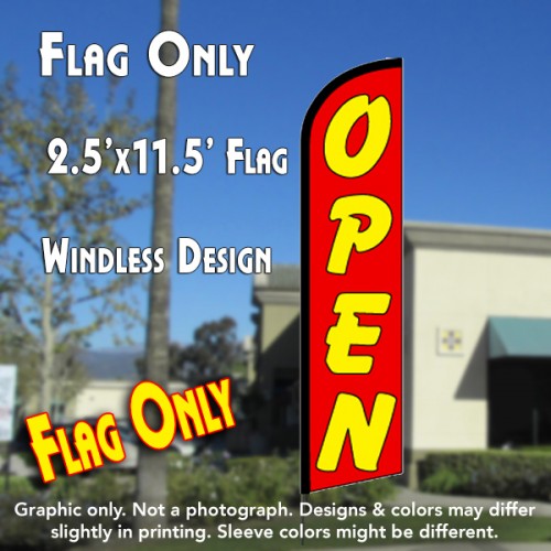 Open (Red/Yellow) Windless Feather Banner Flag (2.5 x 11.5 Feet)