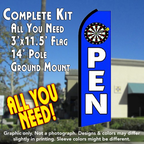 OPEN (Sports) Flutter Feather Banner Flag Kit (Flag, Pole, & Ground Mt)
