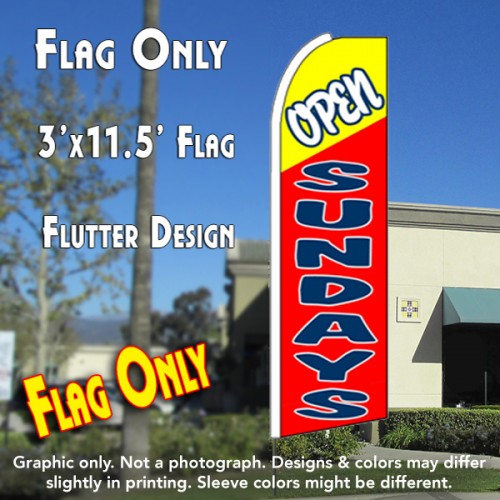 OPEN SUNDAYS (Yellow/Red) Flutter Feather Banner Flag (11.5 x 3 Feet)