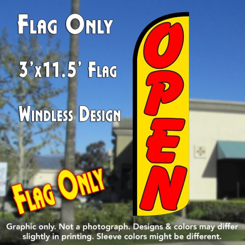 Open (Yellow/Red) Windless Polyknit Feather Flag (3 x 11.5 feet)