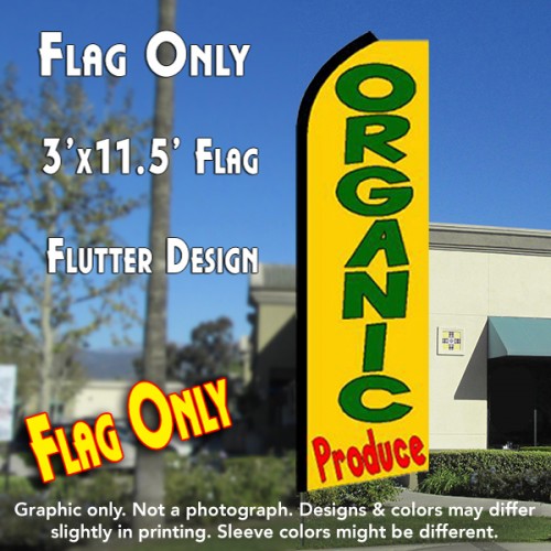 ORGANIC PRODUCE (Yellow) Flutter Feather Banner Flag (11.5 x 3 Feet)