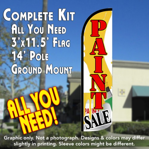 Paint Sale Windless Feather Banner Flag Kit (Flag, Pole, & Ground Mt)
