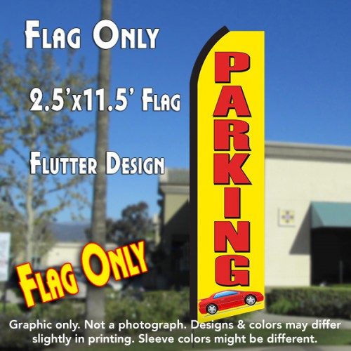 PARKING (Yellow/Red) Flutter Polyknit Feather Flag (11.5 x 2.5 feet)
