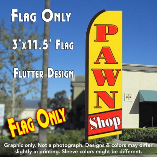 PAWN SHOP Buy Sell Loan (Red/Yellow) Flutter Polyknit Feather Flag (11.5 x 2.5 feet)
