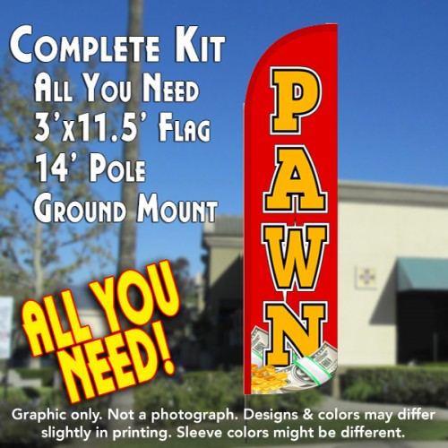 Pawn Windless Feather Banner Flag Kit (Flag, Pole, & Ground Mt)