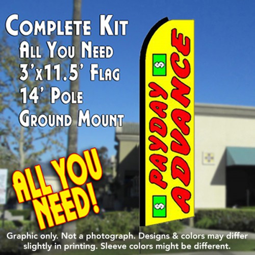 PAYDAY ADVANCE (Yellow) Flutter Feather Banner Flag Kit (Flag, Pole, & Ground Mt)