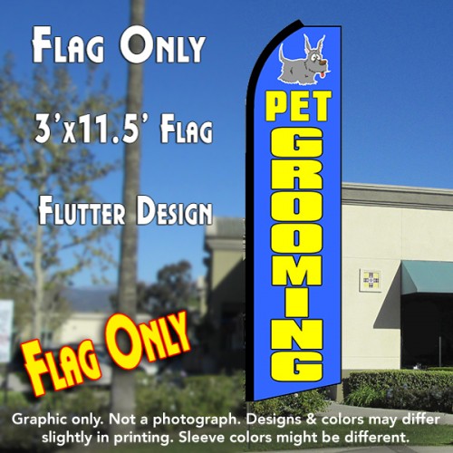 PET GROOMING (Blue) Flutter Feather Banner Flag (11.5 x 3 Feet)
