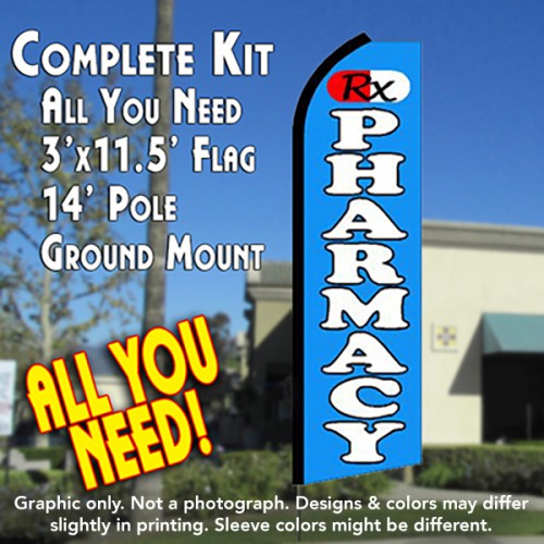 PHARMACY (Blue) Flutter Feather Banner Flag Kit (Flag, Pole, & Ground Mt)