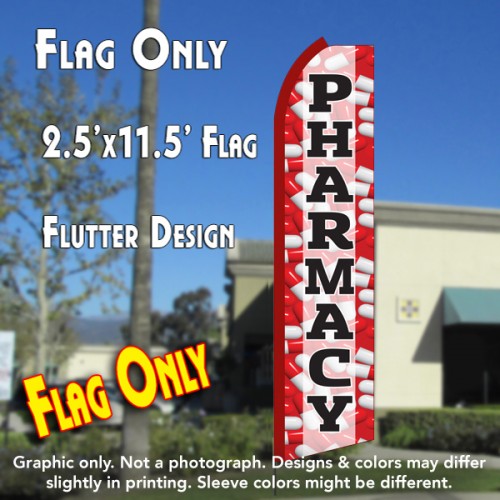 PHARMACY (Red/Black) Flutter Polyknit Feather Flag (11.5 x 2.5 feet)