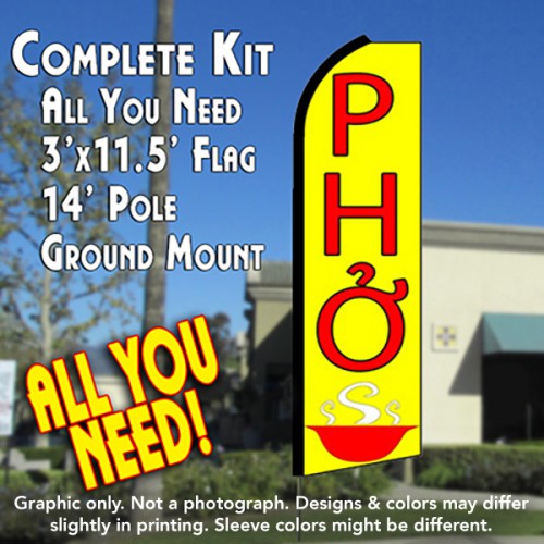 PHO (Yellow) Flutter Feather Banner Flag Kit (Flag, Pole, & Ground Mt)