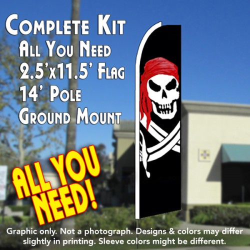 PIRATE (Red Bandana) Flutter Feather Banner Flag Kit (Flag, Pole, & Ground Mt)