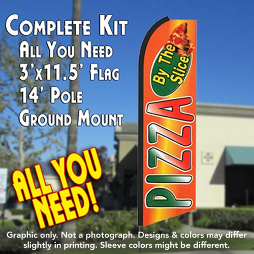 PIZZA BY THE SLICE (Orange) Flutter Feather Banner Flag Kit (Flag, Pole, & Ground Mt)