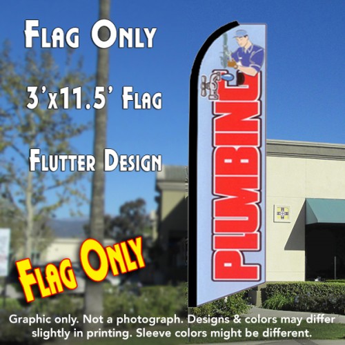 PLUMBING (Blue) Flutter Feather Banner Flag (11.5 x 3 Feet)