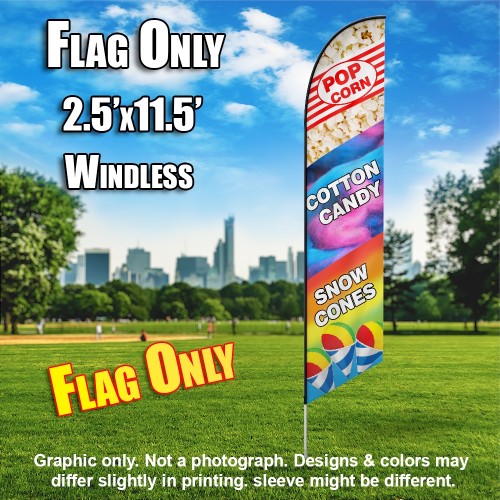 Popcorn, Cotton Candy, and Snow Cones (Multicolor) Windless Polyknit Feather Flag Only (3 x 11.5 feet)