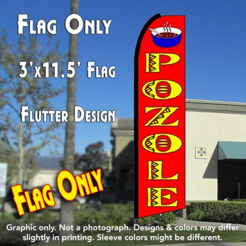 POZOLE (Red) Flutter Feather Banner Flag (11.5 x 3 Feet)