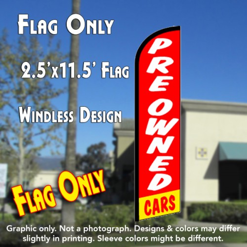 PRE-OWNED CARS (Red) Windless Feather Banner Flag (2.5 x 11.5 Feet)
