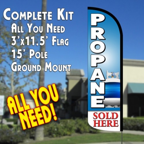 PROPANE Windless Feather Banner Flag Kit (Flag, Pole, & Ground Mt)