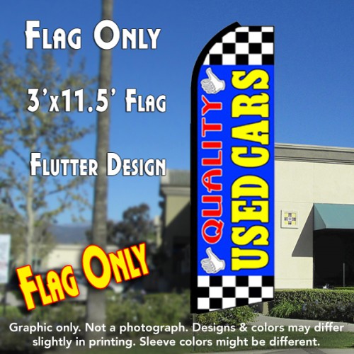 QUALITY USED CARS (Blue/Checkered) Flutter Feather Banner Flag (11.5 x 3 Feet)