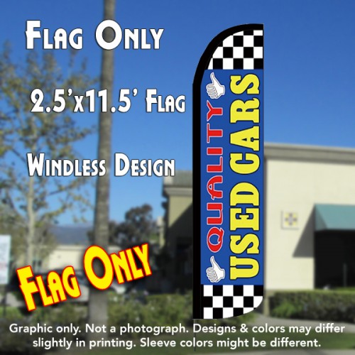 QUALITY USED CARS (Blue) Windless Feather Banner Flag (2.5 x 11.5 Feet)