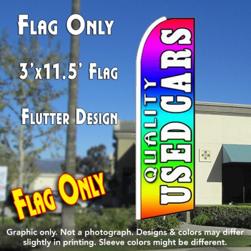 QUALITY USED CARS (Multi-colored) Flutter Feather Banner Flag (11.5 x 3 Feet)