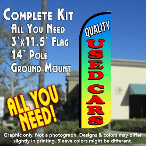 Quality Used Cars (Multicolor) Windless Feather Banner Flag Kit (Flag, Pole, & Ground Mt)