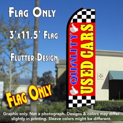 QUALITY USED CARS (Red) Windless Feather Banner Flag (2.5 x 11.5 Feet)